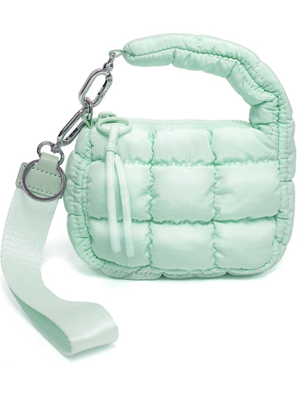 Women's Mint Green Zipper Mini Quilted Tote Wristlet Wristlet Cute Crossbody Bag